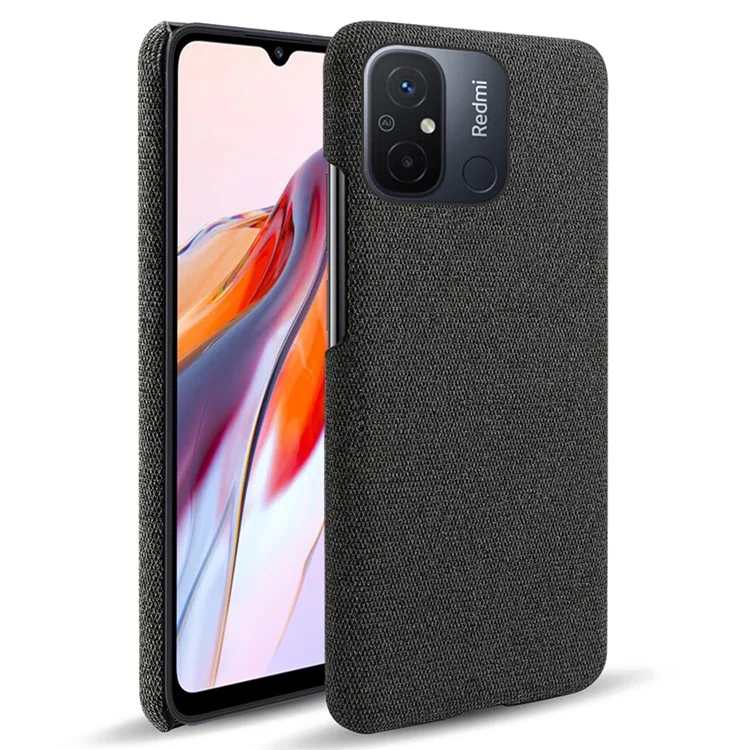Cellphone Case for Xiaomi Redmi 12C 4G Solid Color Anti-scratch Hard PC+Cloth Phone Back Cover - Black