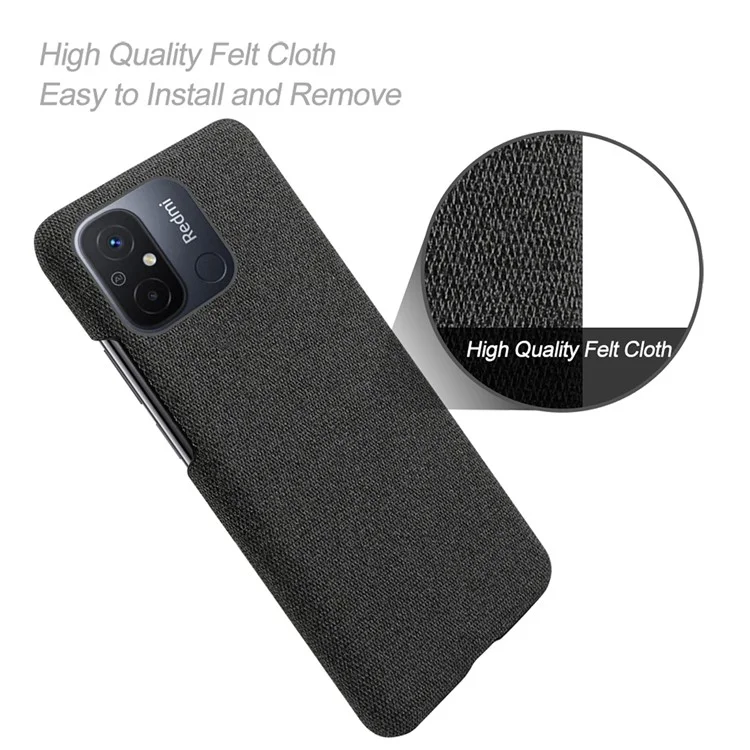 Cellphone Case for Xiaomi Redmi 12C 4G Solid Color Anti-scratch Hard PC+Cloth Phone Back Cover - Black