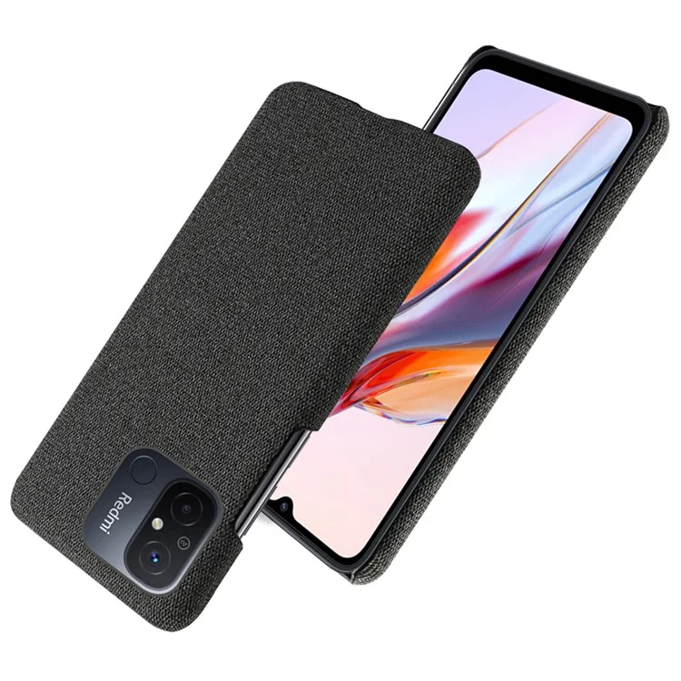 Cellphone Case for Xiaomi Redmi 12C 4G Solid Color Anti-scratch Hard PC+Cloth Phone Back Cover - Black