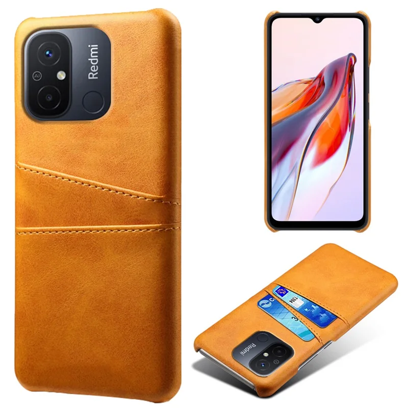 For Xiaomi Redmi 12C 4G Læderbelagt PC-telefoncase med Dobbelt Kortoplægning Smartphone Cover - Orange
