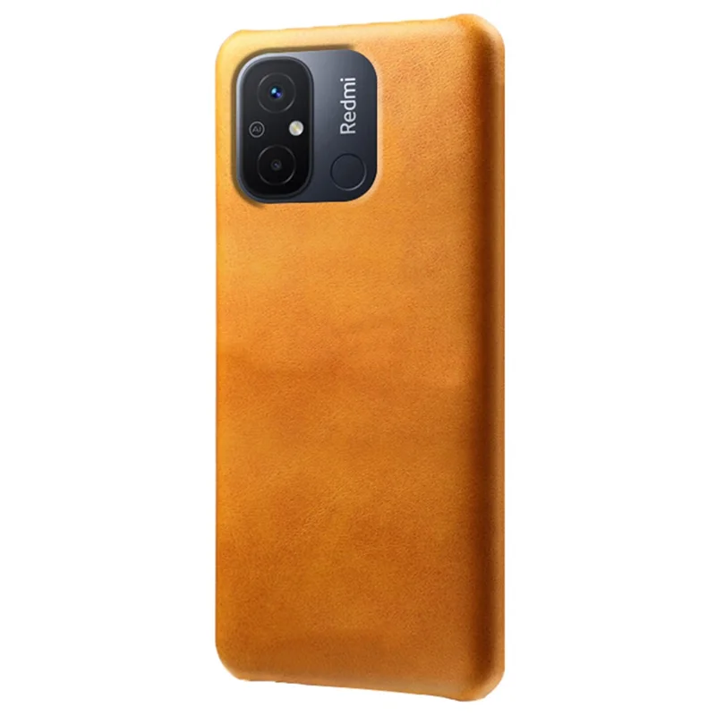For Xiaomi Redmi 12C 4G Calf Texture Phone Case Leather Coated PC Shockproof Cover - Orange