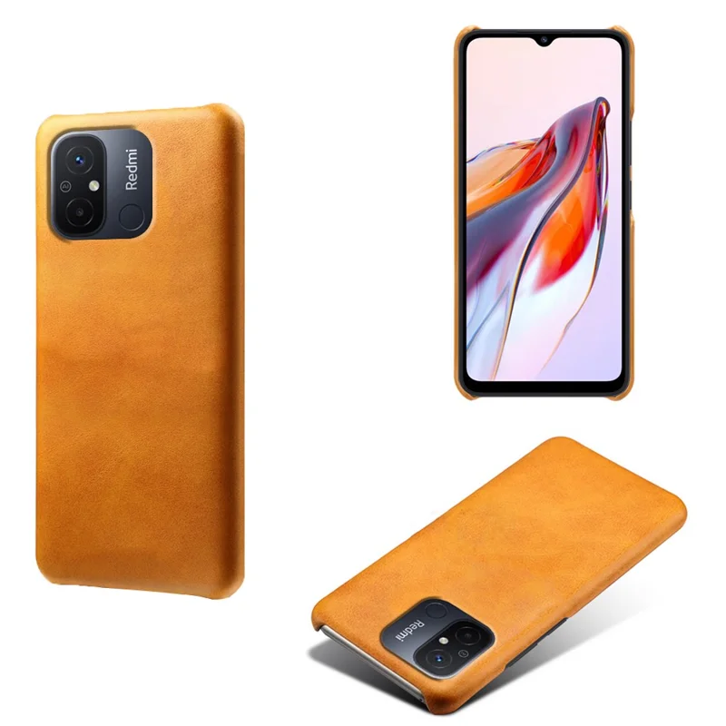 For Xiaomi Redmi 12C 4G Calf Texture Phone Case Leather Coated PC Shockproof Cover - Orange
