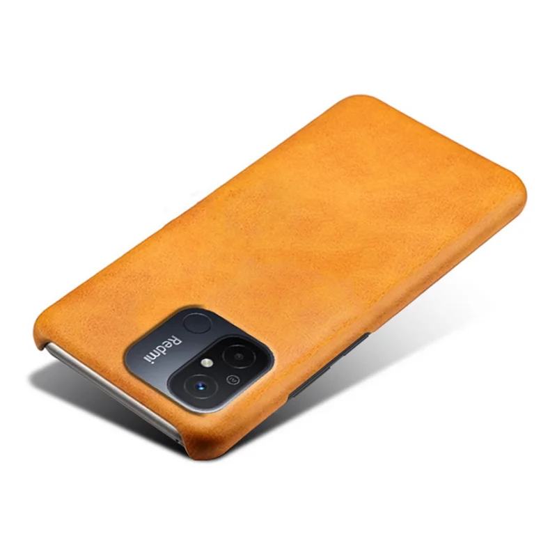 For Xiaomi Redmi 12C 4G Calf Texture Phone Case Leather Coated PC Shockproof Cover - Orange