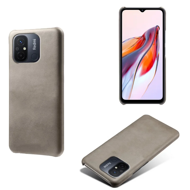 For Xiaomi Redmi 12C 4G Calf Texture Phone Case Leather Coated PC Shockproof Cover - Grey