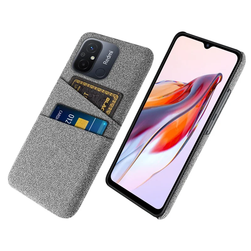 Dual Card Slots Cloth Texture Phone Case for Xiaomi Redmi 12C 4G , Hard PC Protective Phone Cover - Light Grey
