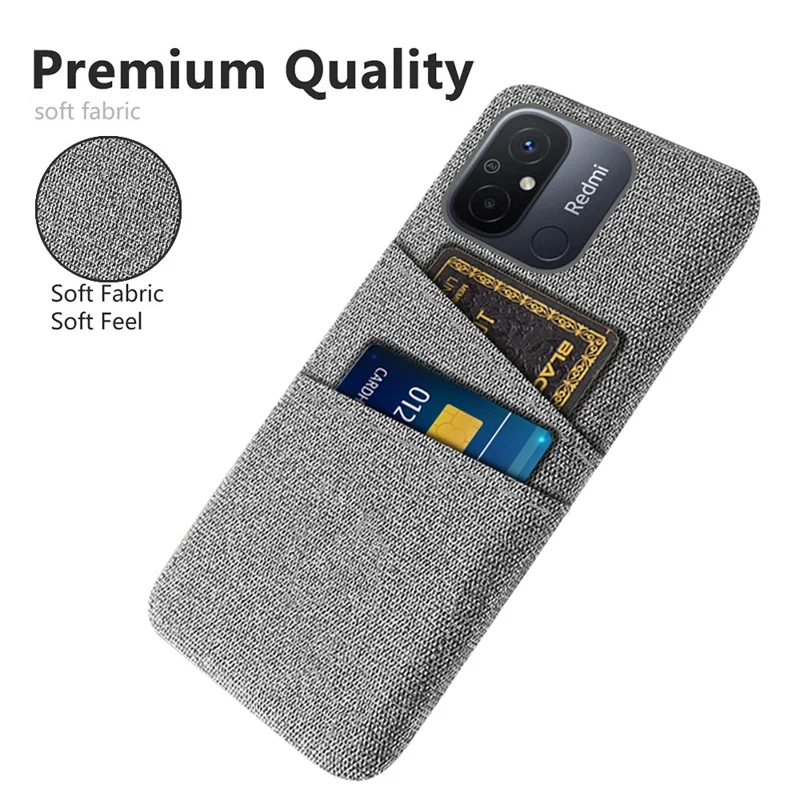Dual Card Slots Cloth Texture Phone Case for Xiaomi Redmi 12C 4G , Hard PC Protective Phone Cover - Light Grey