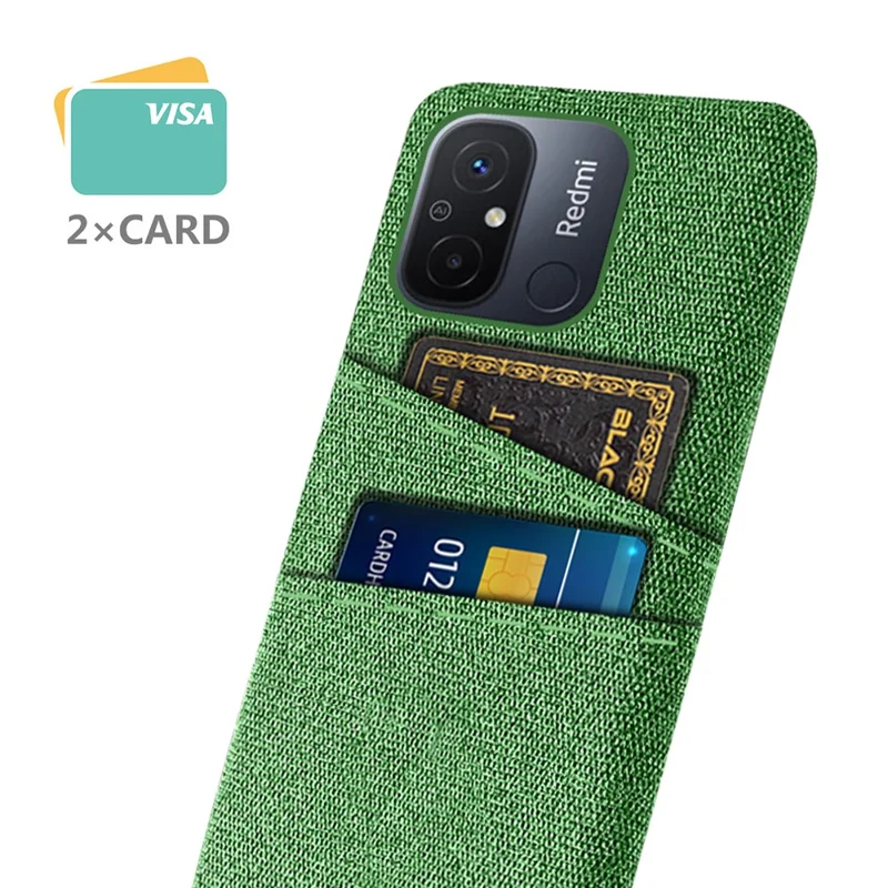 Dual Card Slots Cloth Texture Phone Case for Xiaomi Redmi 12C 4G , Hard PC Protective Phone Cover - Light Grey