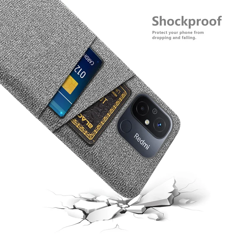 Dual Card Slots Cloth Texture Phone Case for Xiaomi Redmi 12C 4G , Hard PC Protective Phone Cover - Light Grey