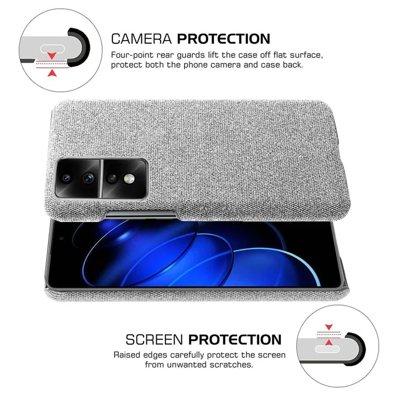 Per Honor 80 GT 5G Drop Resistant Cellphone Case Solid Color Hard PC+Cloth Phone Back Cover - Light Grey