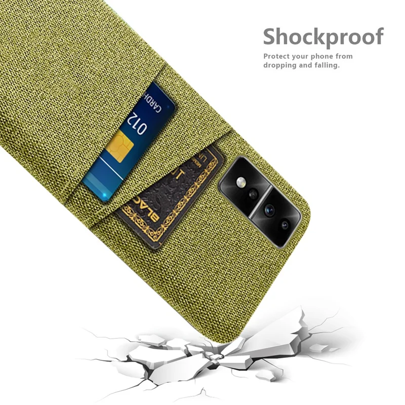 For Honor 80 GT 5G Dual Card Slots Phone Case Hard PC Soft Cloth Texture Protective Cover - Yellow