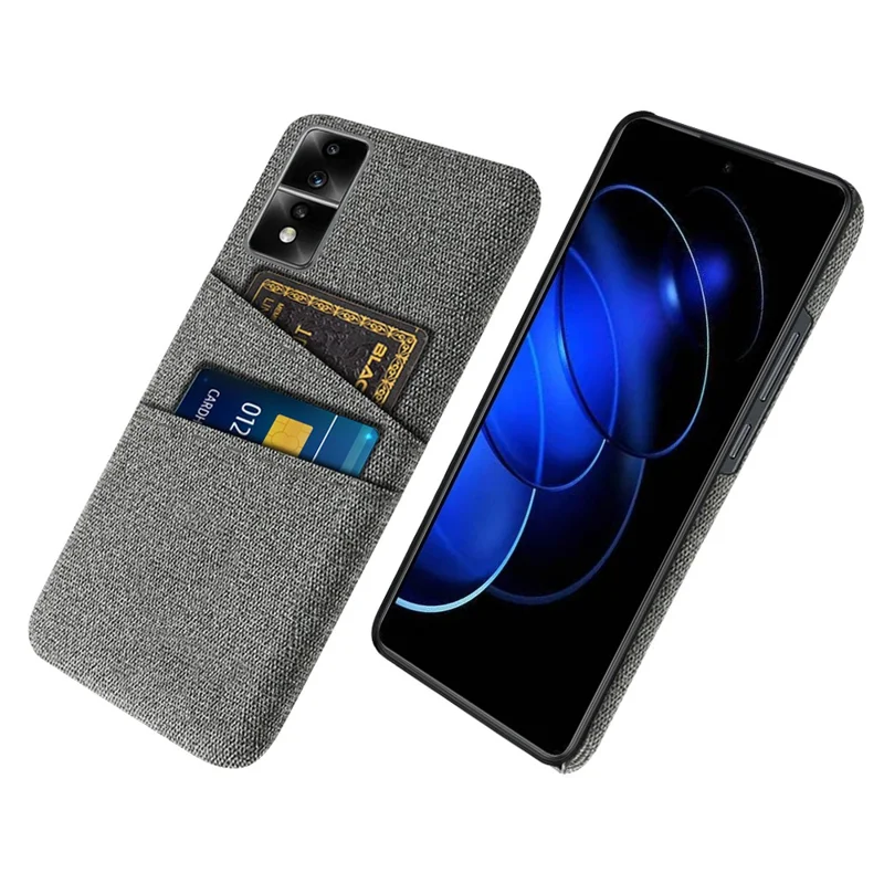For Honor 80 GT 5G Dual Card Slots Phone Case Hard PC Soft Cloth Texture Protective Cover - Grey