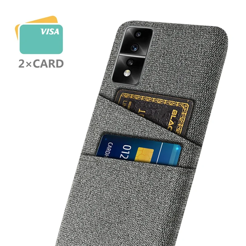 For Honor 80 GT 5G Dual Card Slots Phone Case Hard PC Soft Cloth Texture Protective Cover - Grey