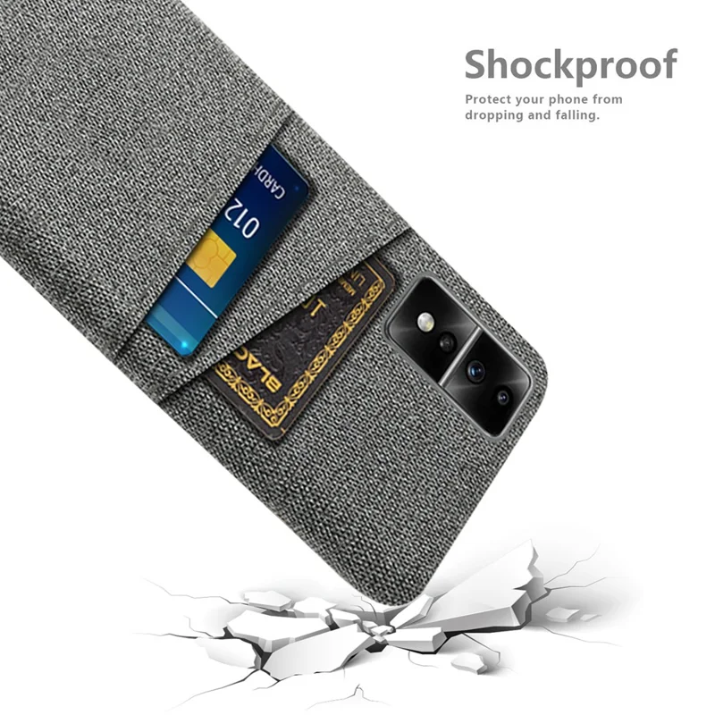 For Honor 80 GT 5G Dual Card Slots Phone Case Hard PC Soft Cloth Texture Protective Cover - Grey
