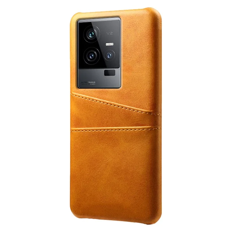 Pour le vivo iQOO 11 5G Dual Card Slots Phone Case Leather Coated PC Phone Cover - Orange