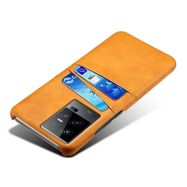 Pour le vivo iQOO 11 5G Dual Card Slots Phone Case Leather Coated PC Phone Cover - Orange