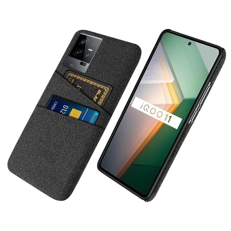 Para vivo iQOO 11 5G Hard PC Cushion Dual Card Slots Cover Cloth Texture Non-Slip Phone Case - Preto