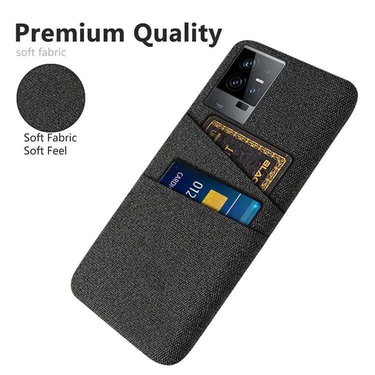 Para vivo iQOO 11 5G Hard PC Cushion Dual Card Slots Cover Cloth Texture Non-Slip Phone Case - Preto