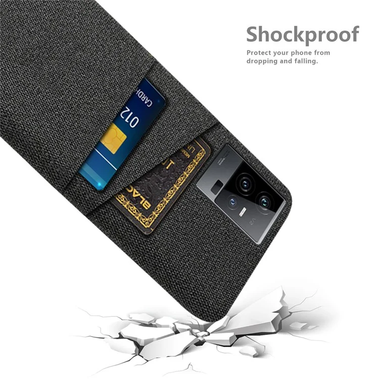 Para vivo iQOO 11 5G Hard PC Cushion Dual Card Slots Cover Cloth Texture Non-Slip Phone Case - Preto