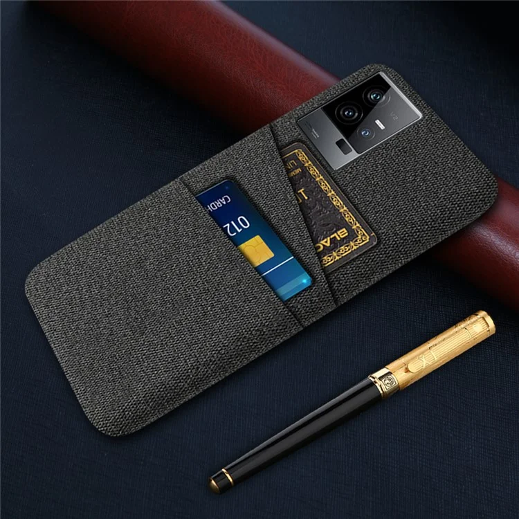 Para vivo iQOO 11 5G Hard PC Cushion Dual Card Slots Cover Cloth Texture Non-Slip Phone Case - Preto