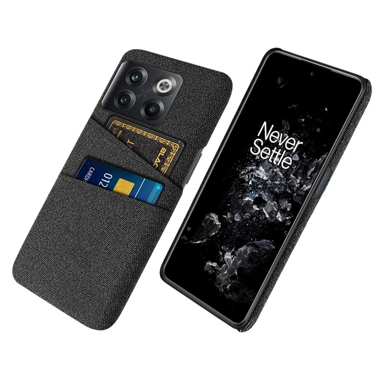 Für OnePlus 10T 5G / Ace Pro 5G Harte PC-Handyhülle mit Kartenfach, Stoffstruktur, Smartphone-Handyhülle - Schwarz