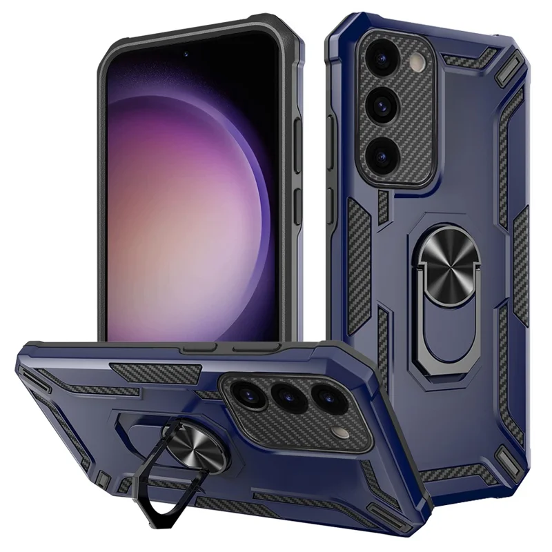 For Samsung Galaxy S23 PC + TPU Hybrid Phone Case Rotary Ring Kickstand Anti-drop Back Cover - Sapphire