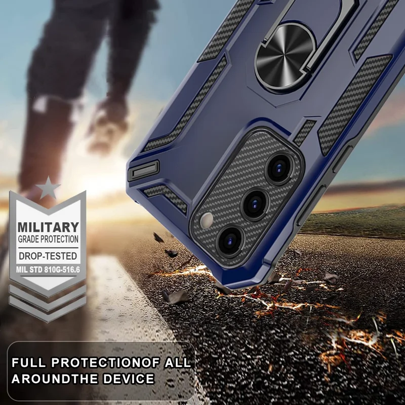 For Samsung Galaxy S23 PC + TPU Hybrid Phone Case Rotary Ring Kickstand Anti-drop Back Cover - Sapphire