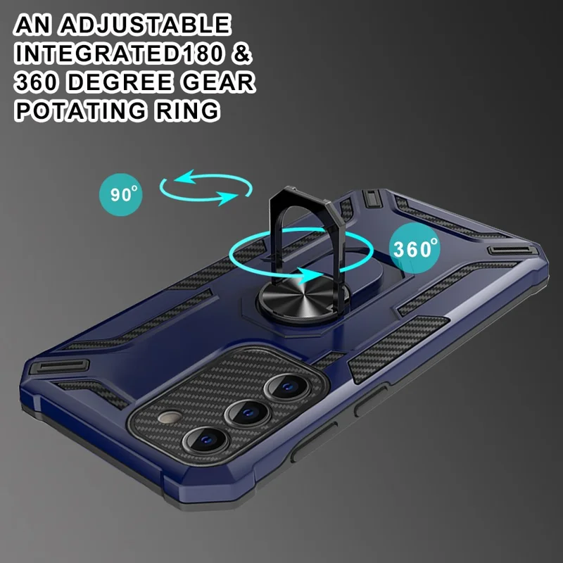 For Samsung Galaxy S23 PC + TPU Hybrid Phone Case Rotary Ring Kickstand Anti-drop Back Cover - Sapphire