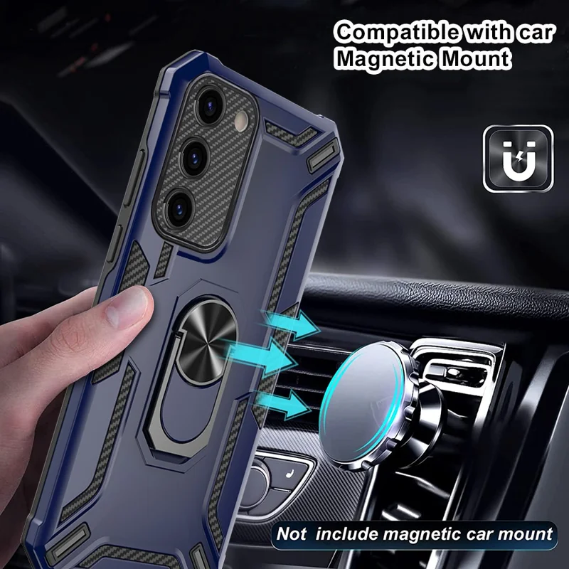 For Samsung Galaxy S23 PC + TPU Hybrid Phone Case Rotary Ring Kickstand Anti-drop Back Cover - Sapphire