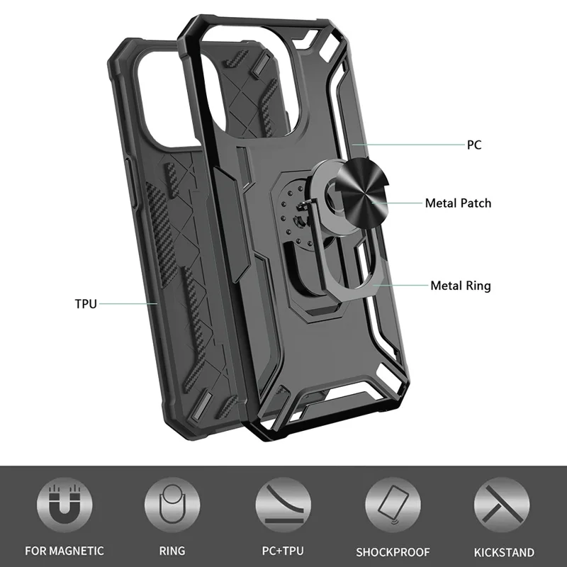 For Samsung Galaxy S23 PC + TPU Hybrid Phone Case Rotary Ring Kickstand Anti-drop Back Cover - Sapphire