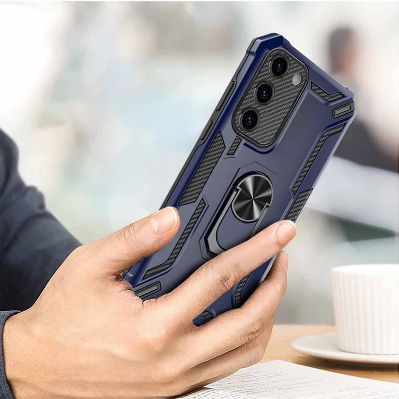 For Samsung Galaxy S23 PC + TPU Hybrid Phone Case Rotary Ring Kickstand Anti-drop Back Cover - Sapphire