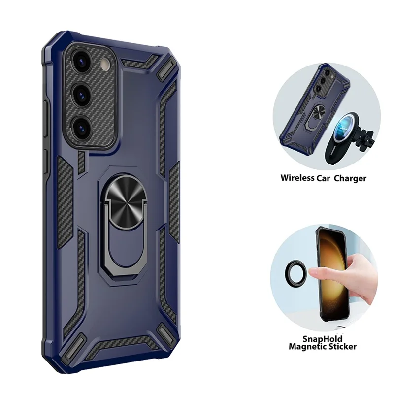 For Samsung Galaxy S23 PC + TPU Hybrid Phone Case Rotary Ring Kickstand Anti-drop Back Cover - Sapphire