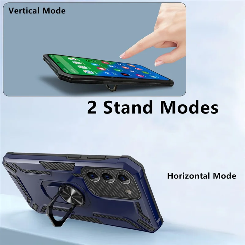 For Samsung Galaxy S23 PC + TPU Hybrid Phone Case Rotary Ring Kickstand Anti-drop Back Cover - Sapphire