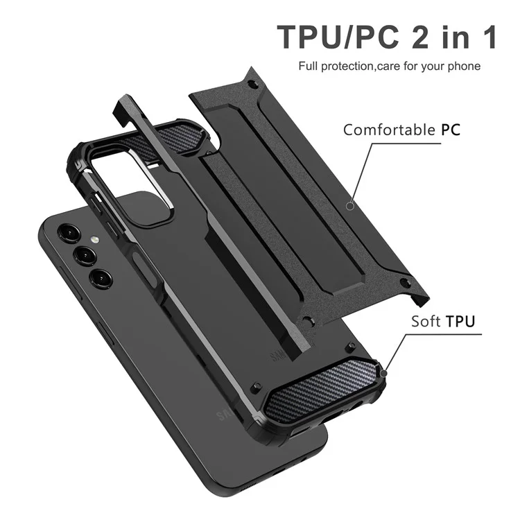 For Samsung Galaxy A14 5G / A14 4G Phone Case Hard PC Back + Soft TPU Frame Anti-Slip Cover - Black