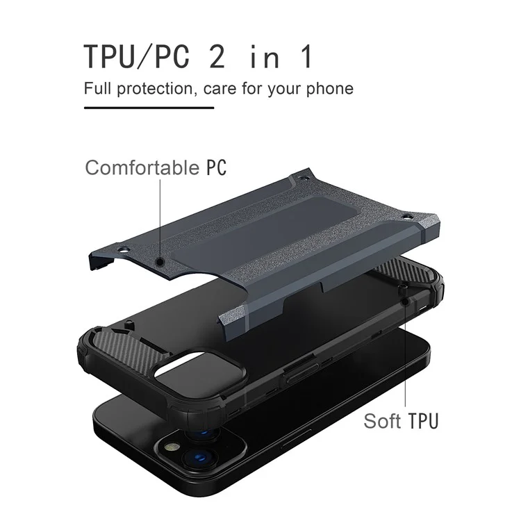 Pour Iphone 13 Mini 5,4 Pouces Arrière Couvre-pc Dur Dos + Soft TPU Tapoproof Phro-phone Protector Case - Argent