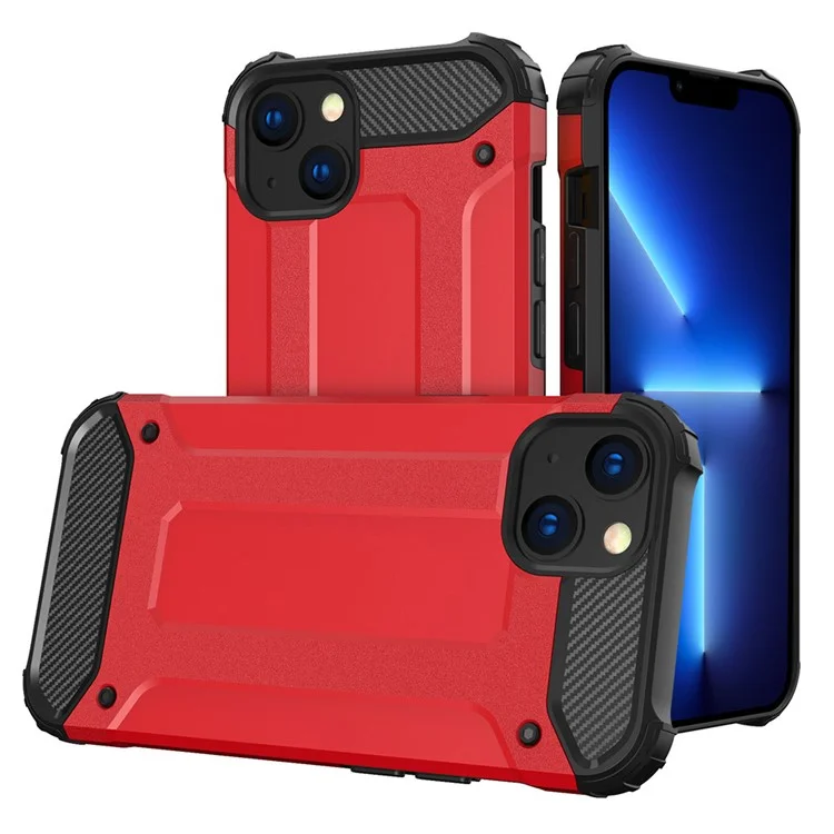 For iPhone 13 6.1 inch Phone Protector Hard PC Back + Soft TPU Shockproof Back Cover Case - Red