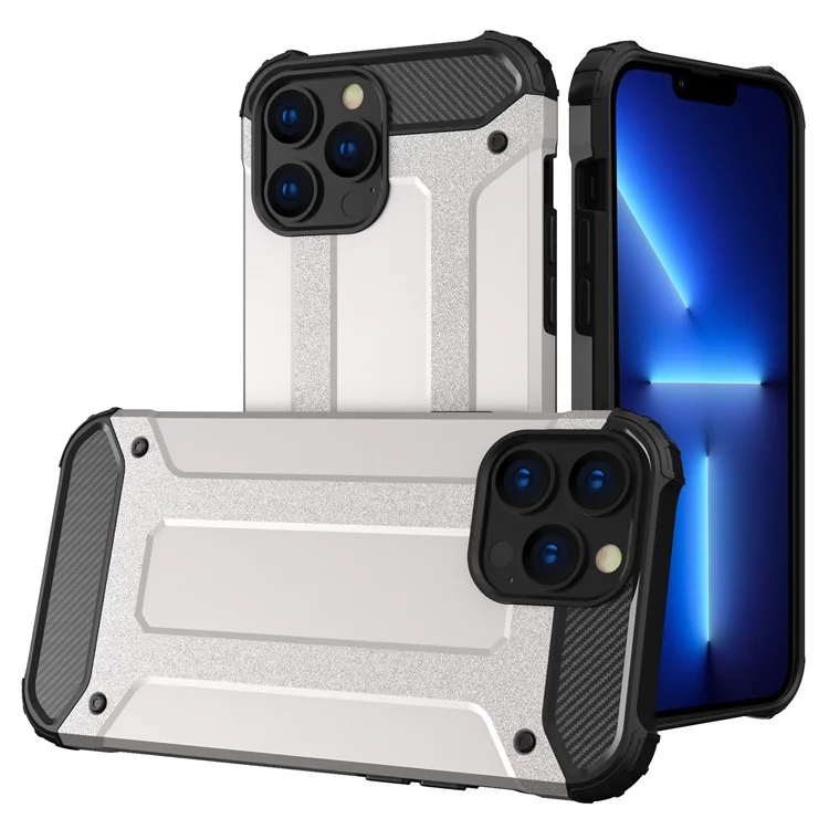 Per Iphone 13 Pro Max 6,7 Pollici Proiezione di Protezione Telefonica PC Hard Back PC + Coper Coperchio TPU Morbido - Argento