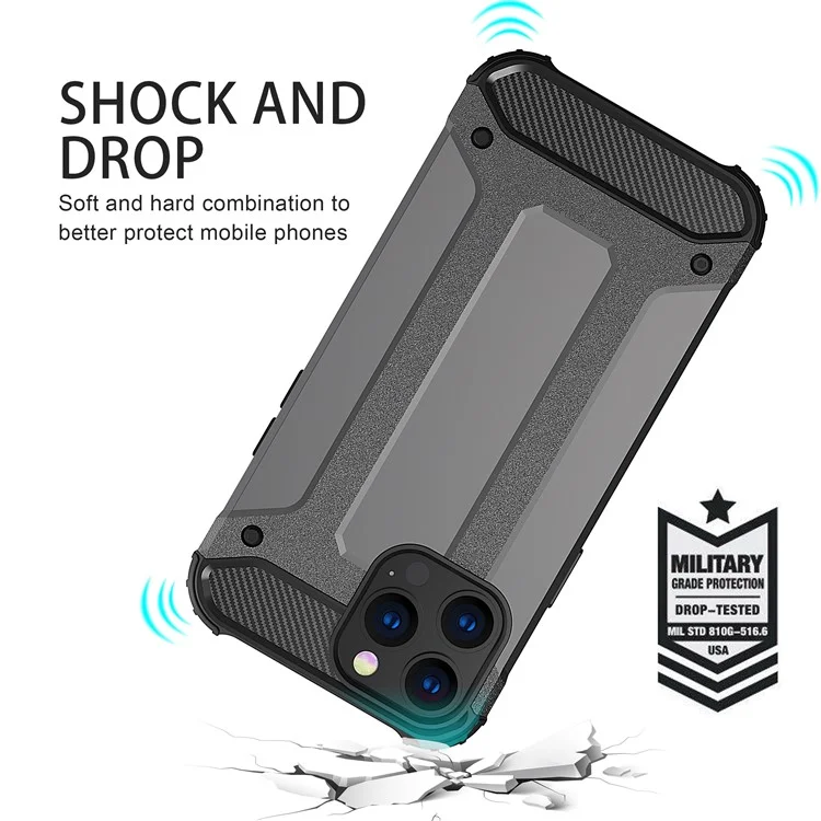 Per Iphone 13 Pro Max 6,7 Pollici Proiezione di Protezione Telefonica PC Hard Back PC + Coper Coperchio TPU Morbido - Argento