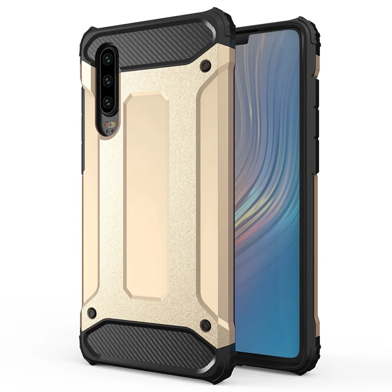For Huawei P30 Drop-proof Phone Protector Hard PC Back + Soft TPU Back Cover Case - Gold