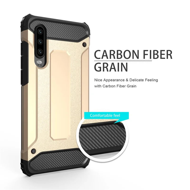 For Huawei P30 Drop-proof Phone Protector Hard PC Back + Soft TPU Back Cover Case - Gold