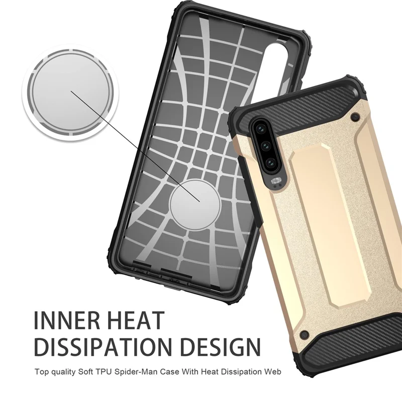 For Huawei P30 Drop-proof Phone Protector Hard PC Back + Soft TPU Back Cover Case - Gold