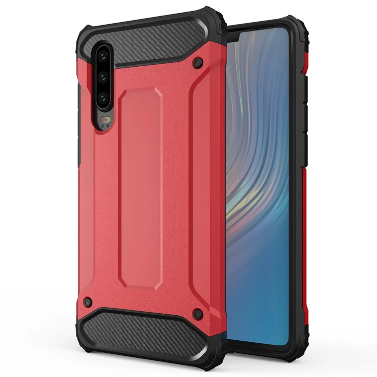 For Huawei P30 Drop-proof Phone Protector Hard PC Back + Soft TPU Back Cover Case - Red