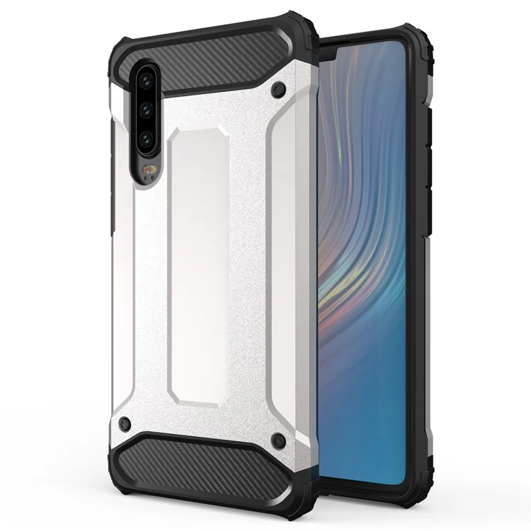 Obudowa chroniąca przed upadkiem na Huawei P30, twarda obudowa z PC + miękka obudowa z TPU, srebrna