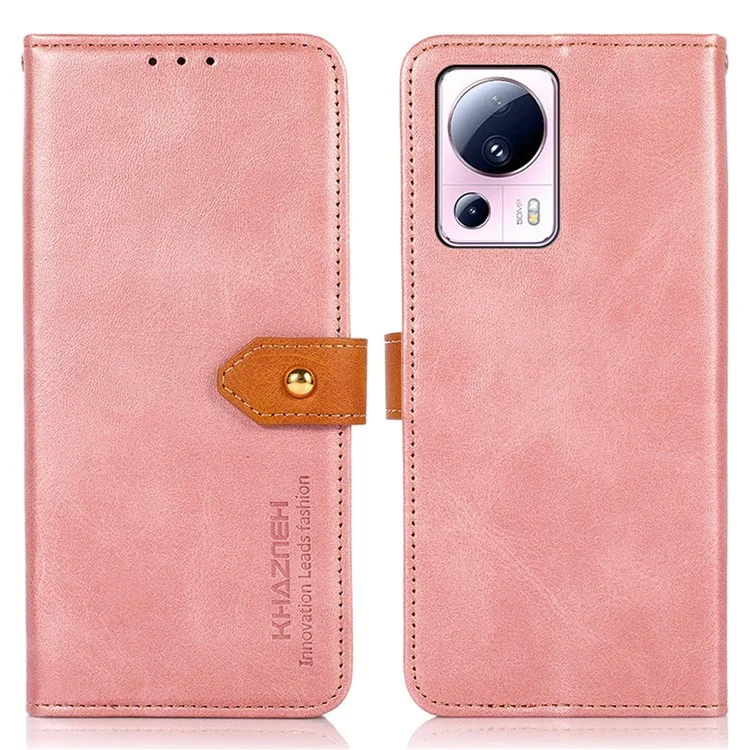 KHAZNEH For Xiaomi 13 Lite / Civi 2 5G Cell Phone Case Cowhide Texture Leather Wallet Stand Phone Cover - Rose Gold