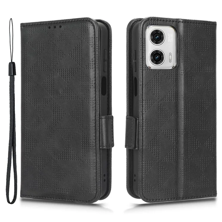 Anti-drop Phone Cover For Motorola Moto G53 5G / G23 4G / G13 4G , Imprinted Triangle Pattern Phone Case Wallet Stand - Black