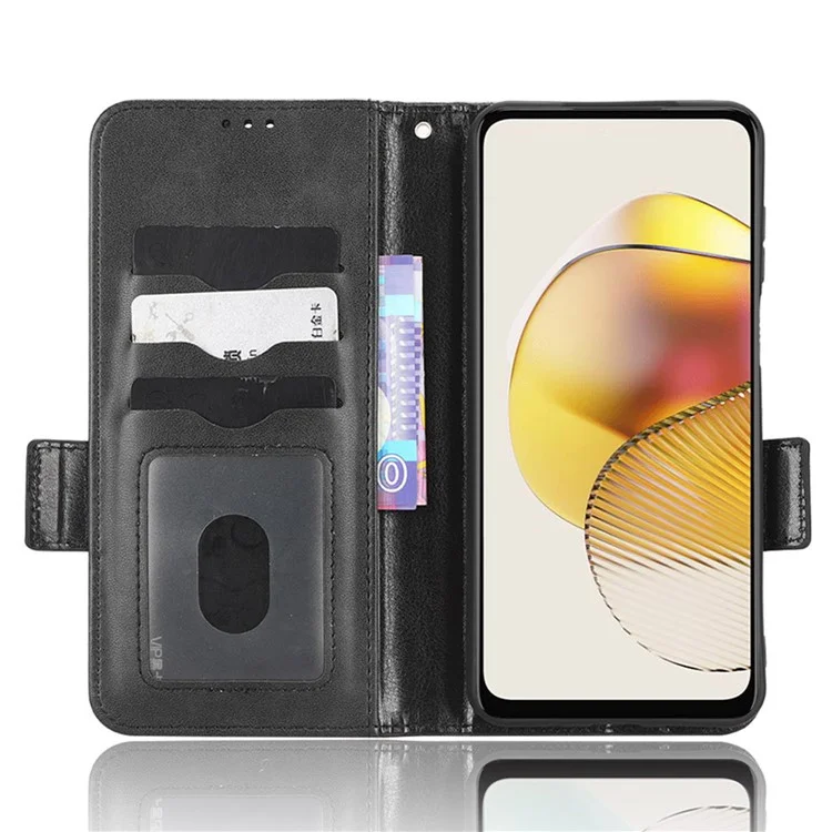 Anti-drop Phone Cover For Motorola Moto G53 5G / G23 4G / G13 4G , Imprinted Triangle Pattern Phone Case Wallet Stand - Black