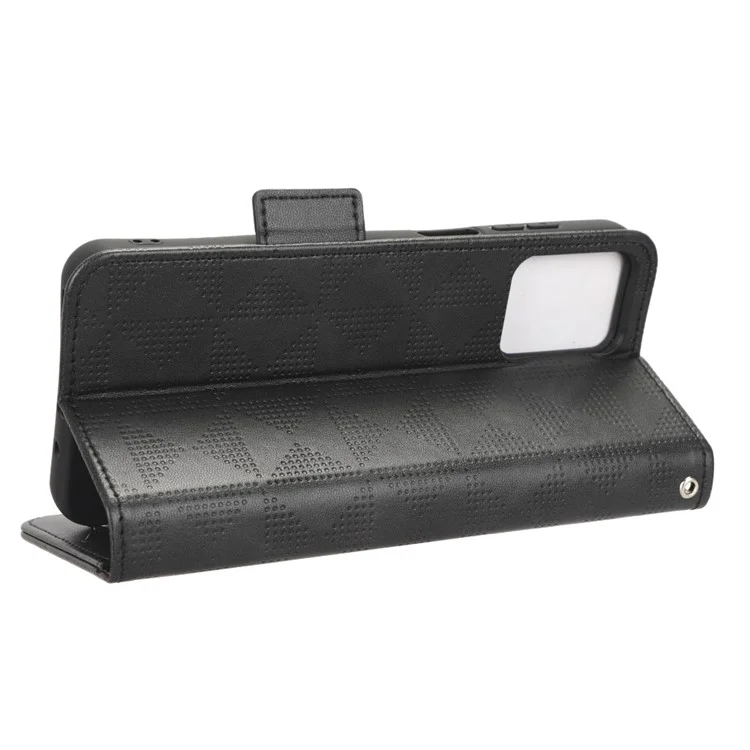 Anti-drop Phone Cover For Motorola Moto G53 5G / G23 4G / G13 4G , Imprinted Triangle Pattern Phone Case Wallet Stand - Black