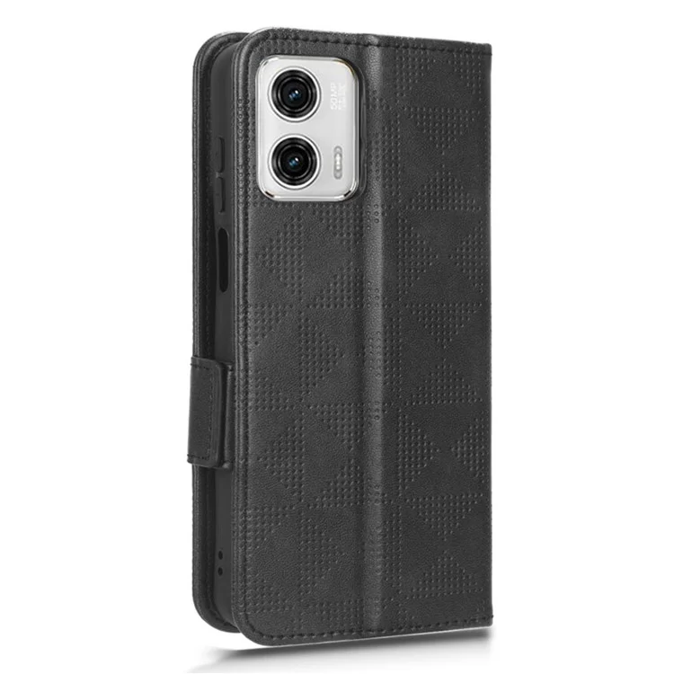 Anti-drop Phone Cover For Motorola Moto G53 5G / G23 4G / G13 4G , Imprinted Triangle Pattern Phone Case Wallet Stand - Black