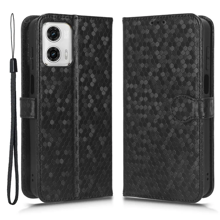 For Motorola Moto G73 5G PU Leather Protective Phone Cover Stand Wallet Dot Pattern Imprinted Phone Case - Black