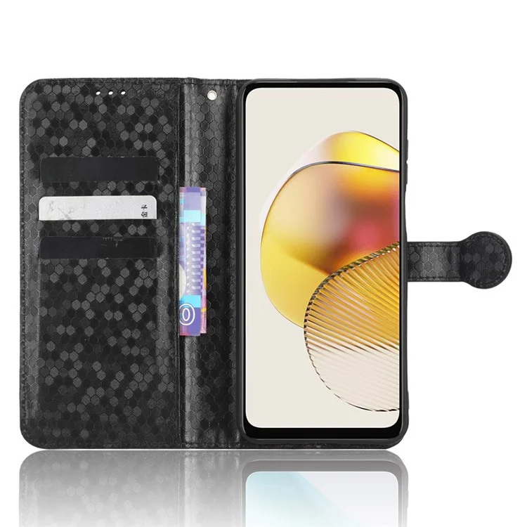 For Motorola Moto G73 5G PU Leather Protective Phone Cover Stand Wallet Dot Pattern Imprinted Phone Case - Black