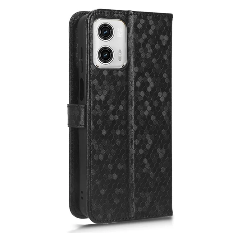 For Motorola Moto G73 5G PU Leather Protective Phone Cover Stand Wallet Dot Pattern Imprinted Phone Case - Black